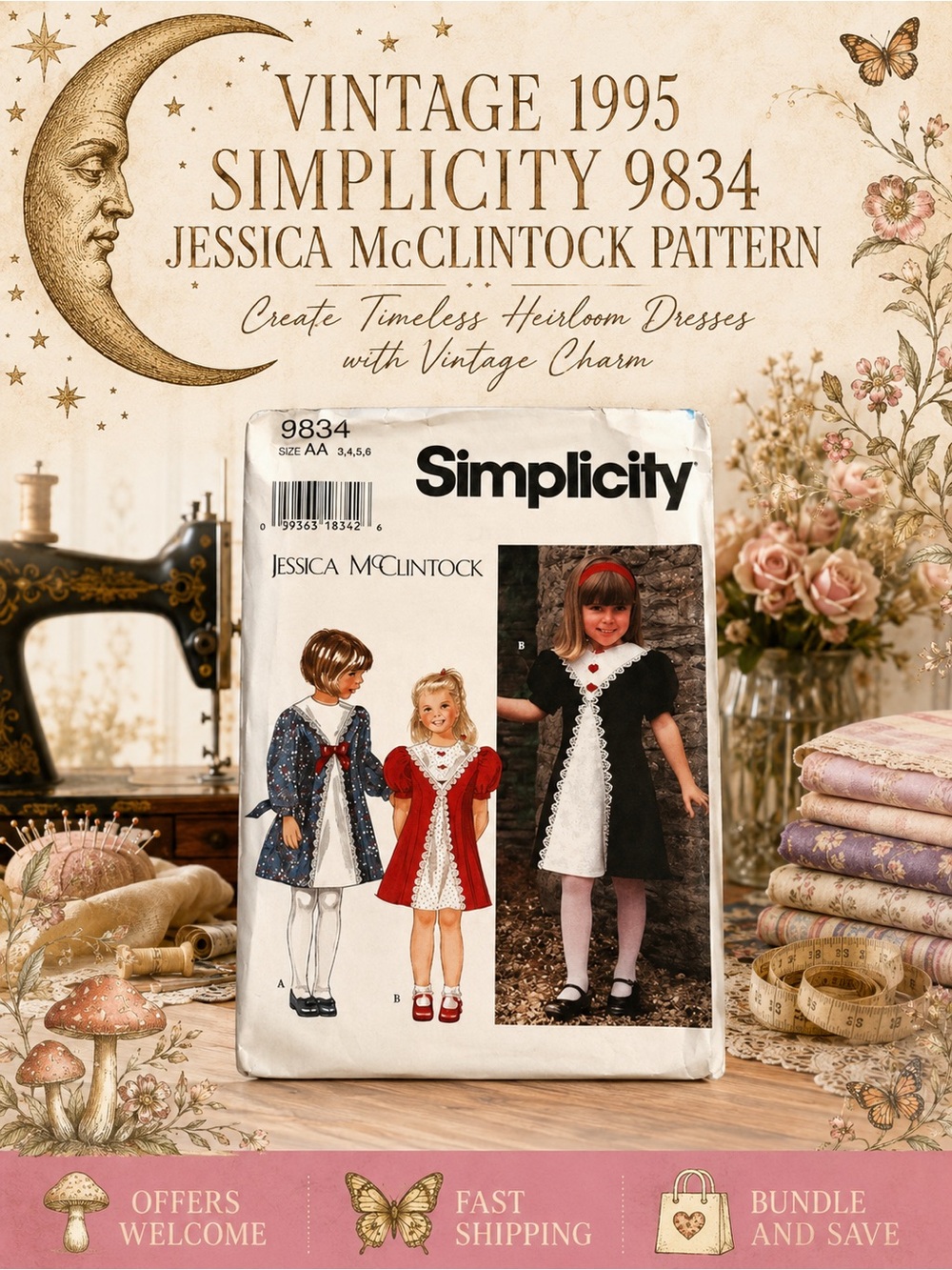 Vintage 1995 Simplicity 9834 Jessica McClintock Uncut Pattern